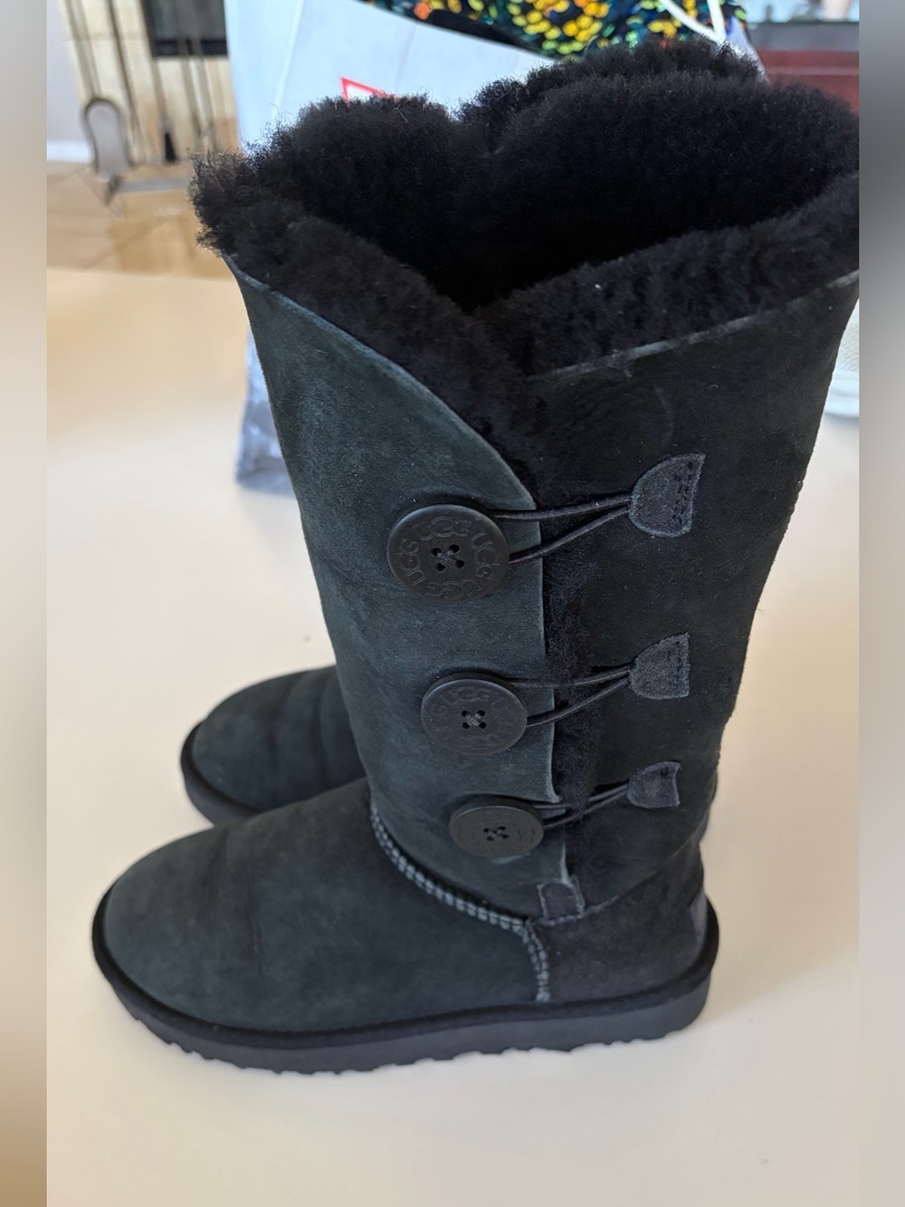 UGG Black Tall Button Suede Winter Boots